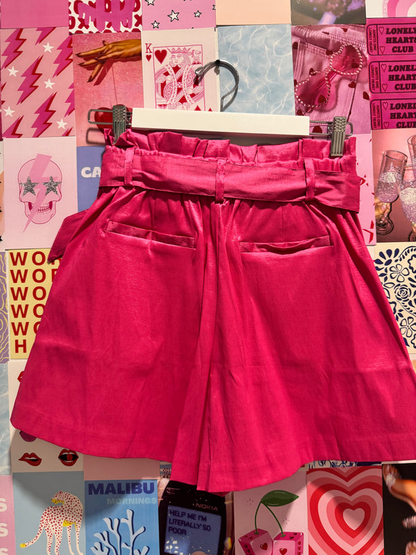 Stay With You Fuchsia Satin Belted Shorts