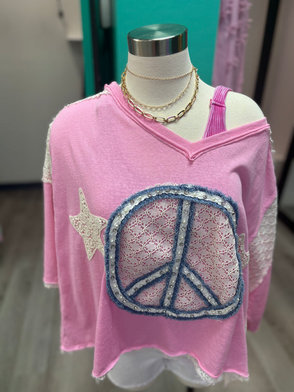 Candy Pink Peace Sign Top