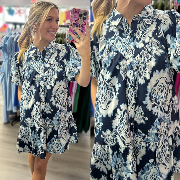 Navy Blue White Dress