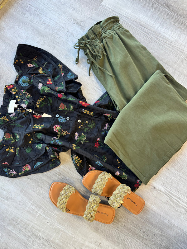 Black with Floral Embroidery Top