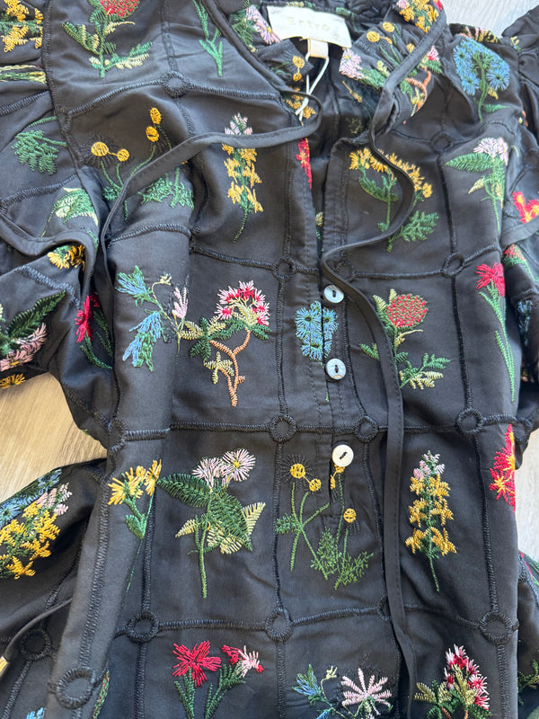 Black with Floral Embroidery Top