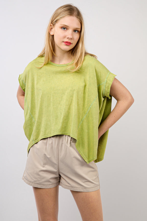 Spring Around Green Acid Wash Top