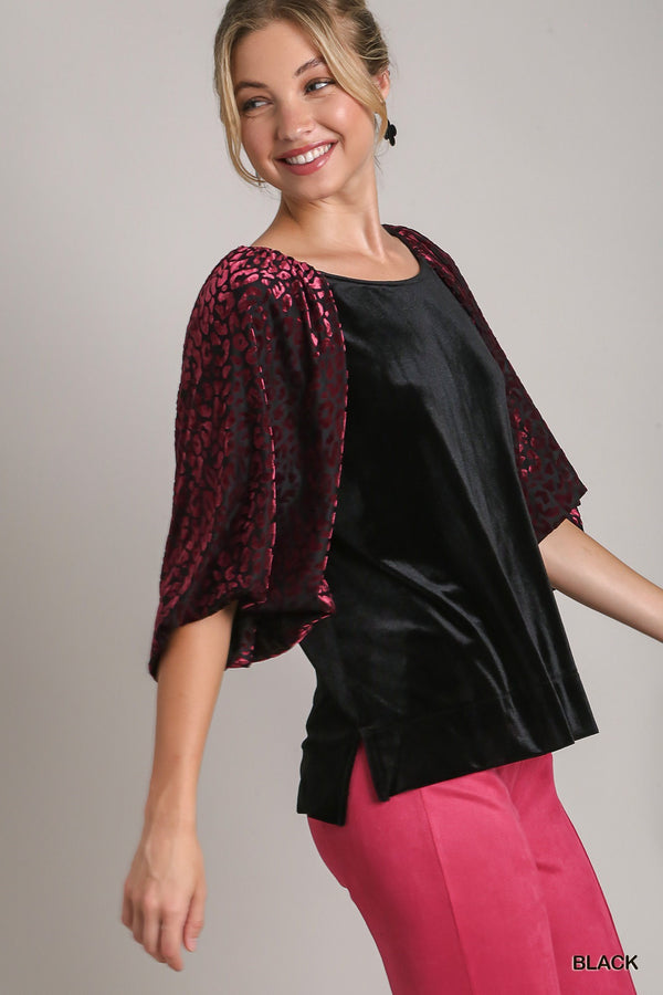 Animal Print Sleeve Velvet Top
