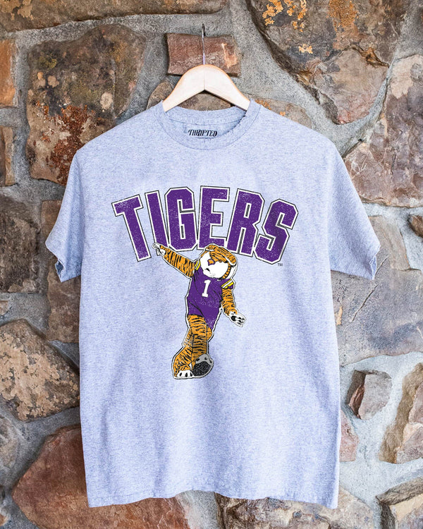 Tigers Cartoon Mascot Puff Ink Gray Thrifted Tee | LSU