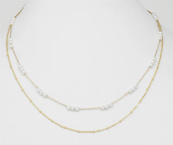 Gold Chain with Dainty Pearls Necklace