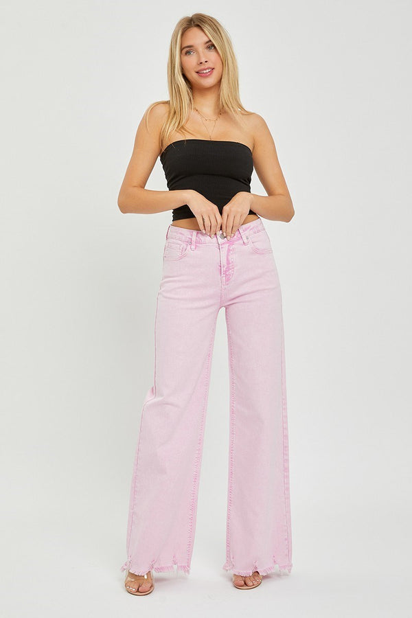 The Ciara Pink Denim Wide Leg Jeans