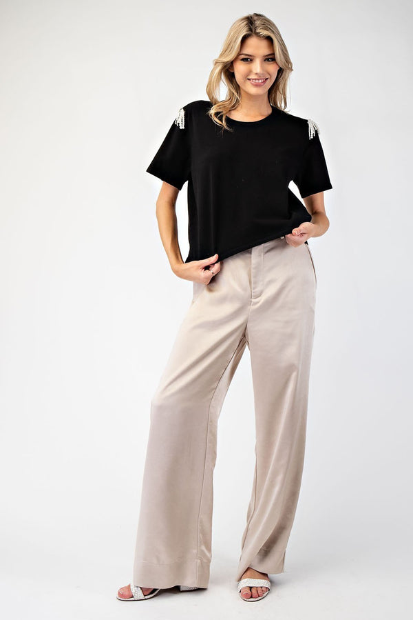 Pearl Embellished Black Top