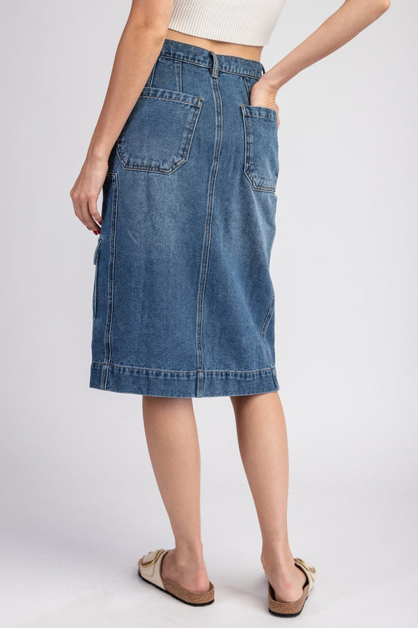 Denim Split Midi Skirt