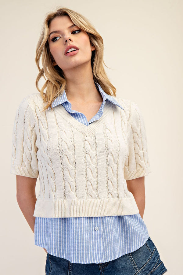 Got it All Collared Cable Knit Sweater
