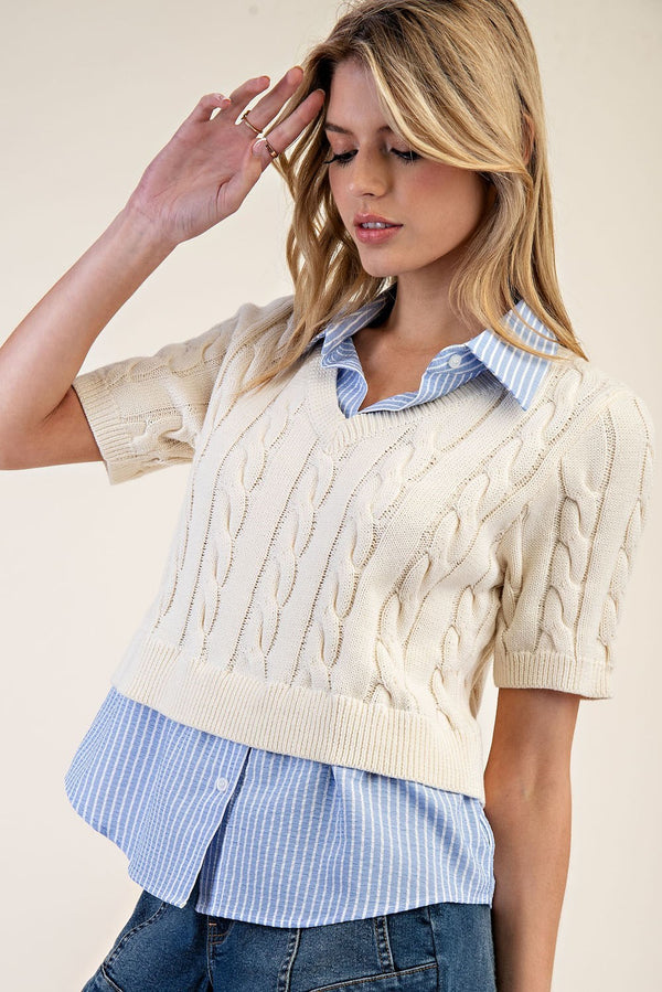 Got it All Collared Cable Knit Sweater