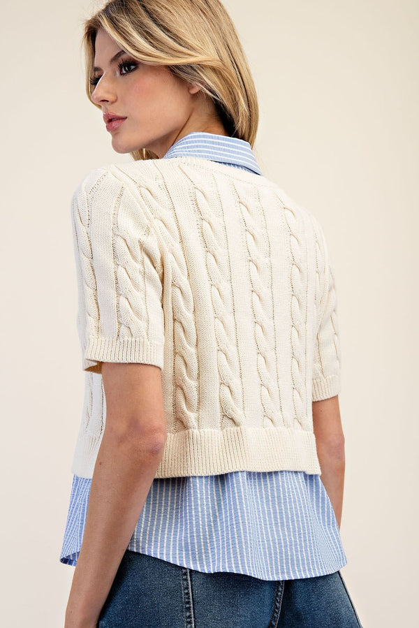 Got it All Collared Cable Knit Sweater