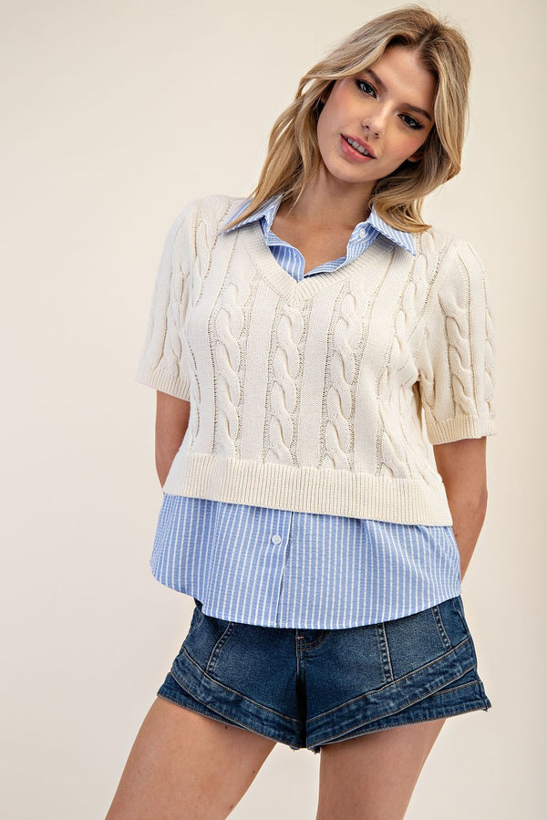 Got it All Collared Cable Knit Sweater