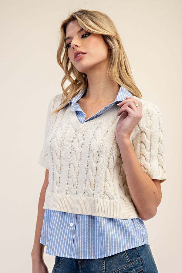 Got it All Collared Cable Knit Sweater