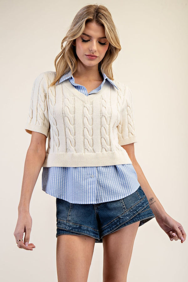 Got it All Collared Cable Knit Sweater