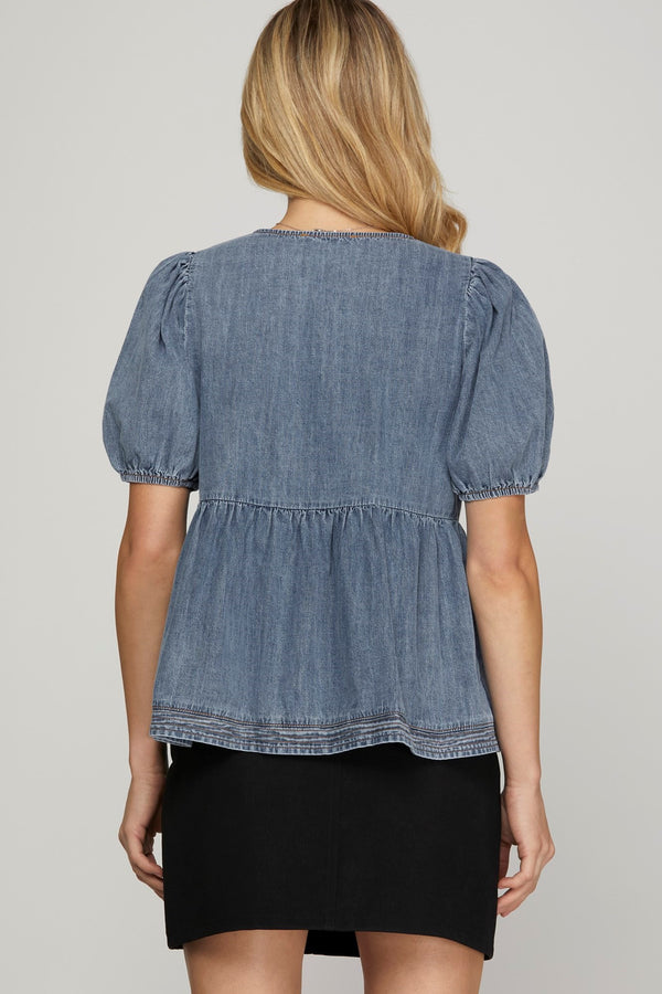 Lost In Love Denim Bow Top