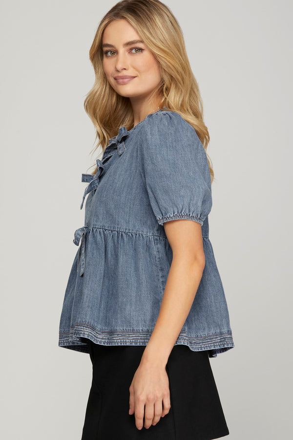 Lost In Love Denim Bow Top