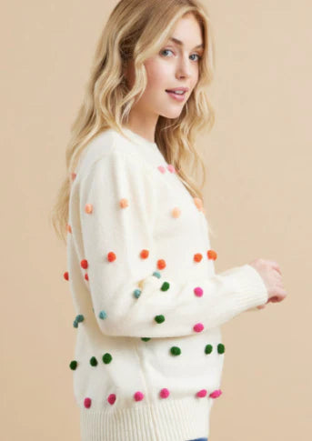 White Pom Pom Knit Sweater | FINAL SALE