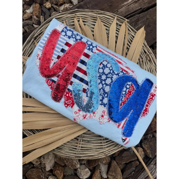 Patchwork USA Patriotic 4th of July Short Sleeve