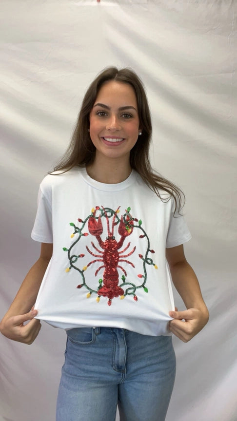 Christmas Crawfish | Women's Sequin Design Tee