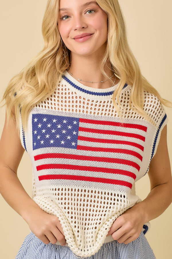 American Flag Crochet Sleeveless Top