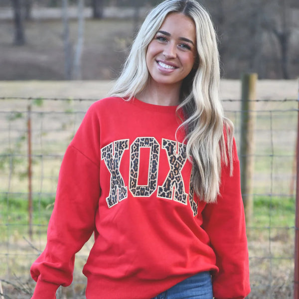 XOXO Leopard on Red Sweatshirt | LULU MAC