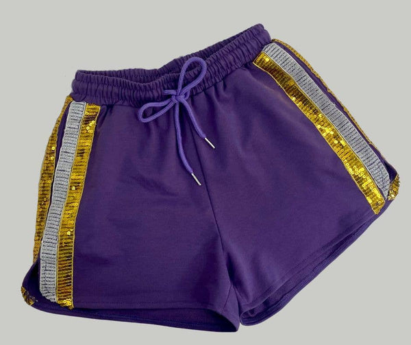 Purple Shorts with Gold and White Sequins