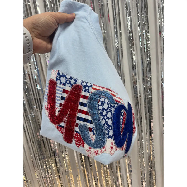 Patchwork USA Patriotic 4th of July Short Sleeve