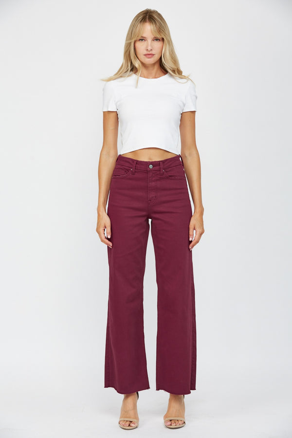 Heatin' Up The Holiday Burgundy Wide Leg Denim