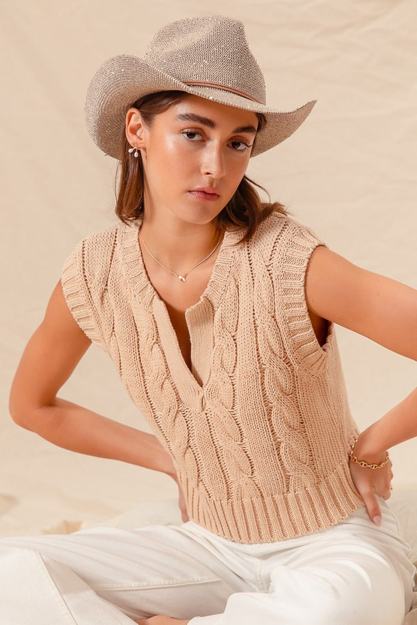 What a Rush Cable Knit Sleeveless Sweater