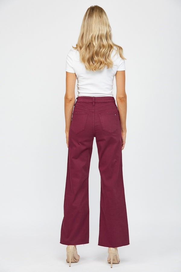 Heatin' Up The Holiday Burgundy Wide Leg Denim