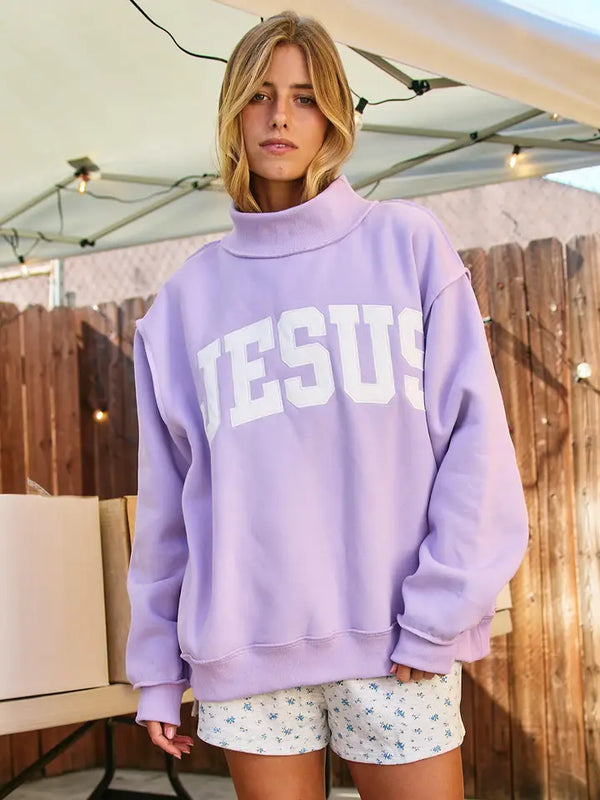 Jesus Embroidery Mockneck Lavender