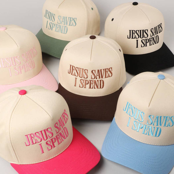 JESUS SAVES I SPEND Embroidery Trucker Hat