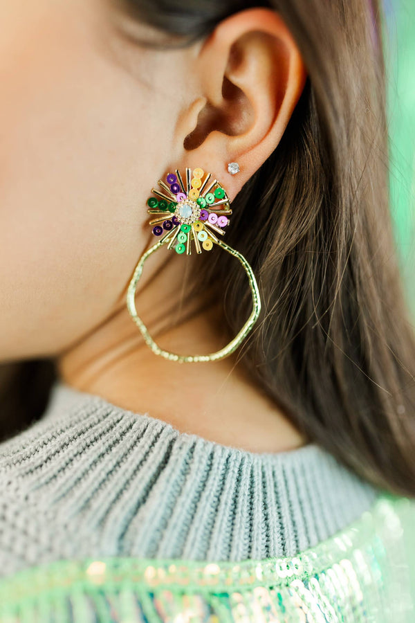 Mardi Gras Sequin Sunburst Hoops