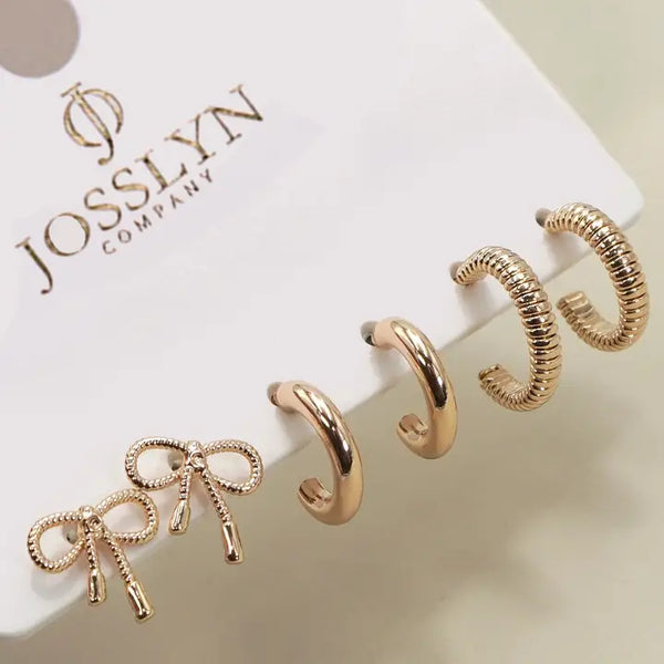 Mini Bow Huggie Hoop Trio Earrings