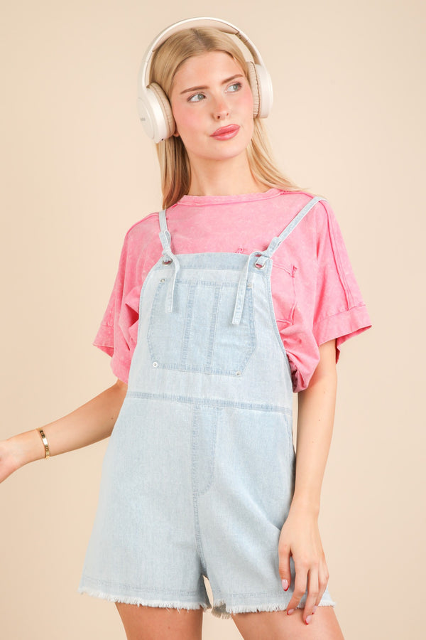 Mineral Washed Denim Casual Romper