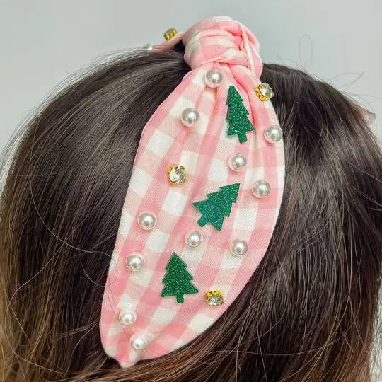 Glitter Christmas Tree Embellished Top Knot Headbands