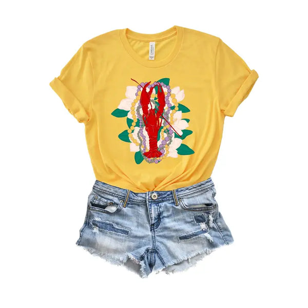 Mardi Gras Crawfish and Beads Magnolia T-Shirt