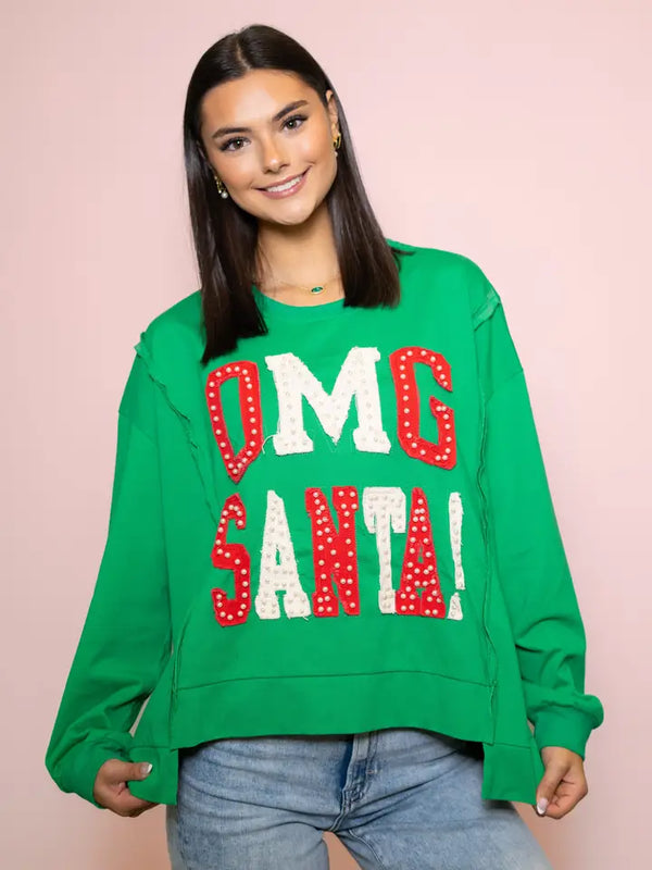 Santa! | Women's Distressed Embroidery Pullover