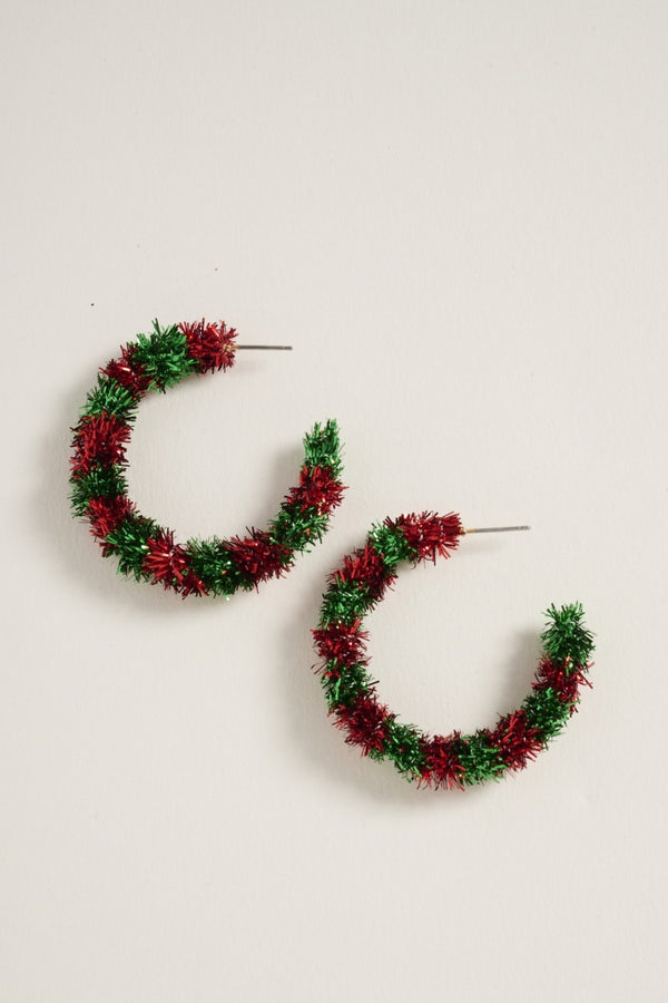 1.5 Inch Christmas Wreath Metallic Hoop Earrings