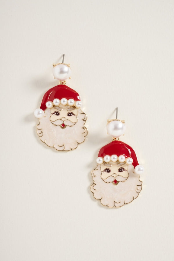 Christmas Santa Claus Face W Pearls Post Earrings