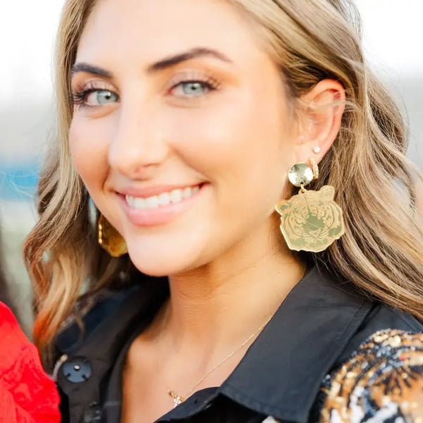 Gold Tiger Head Earrings | Taylor Shaye