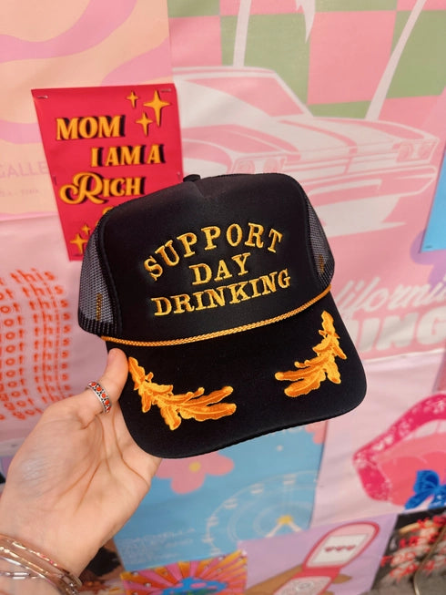 Day Drinking Trucker Hat - Black and Gold