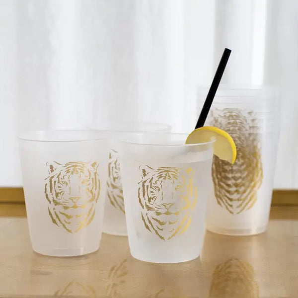 Tiger Party Cups Frosted/Gold 16oz Set of 10