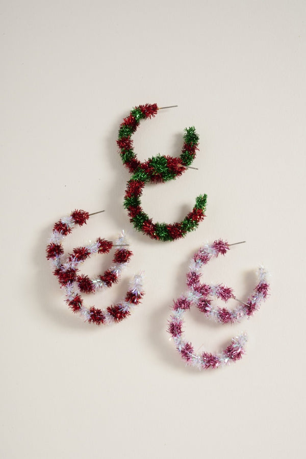 1.5 Inch Christmas Wreath Metallic Hoop Earrings