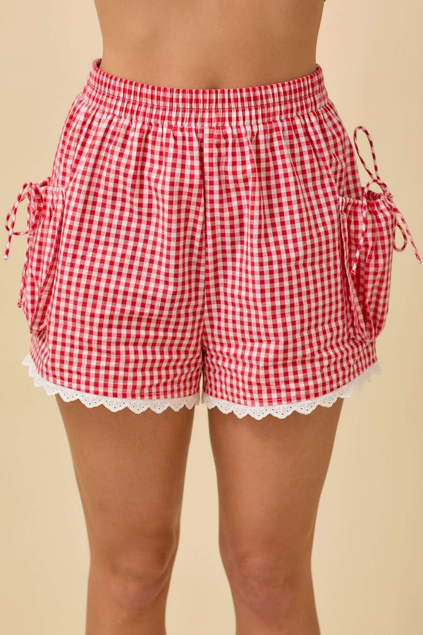 Gingham Shorts With Side Pouch Pocket