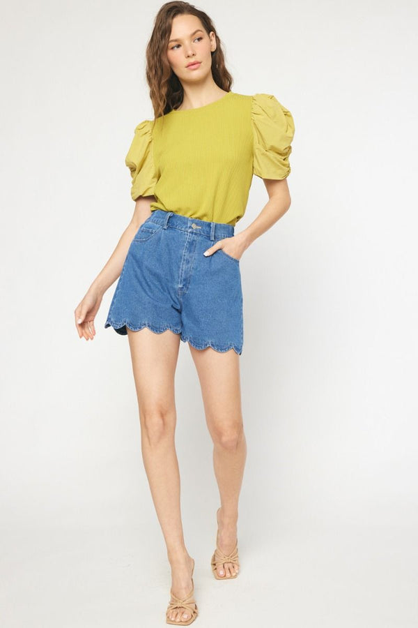 Scallop Denim Shorts