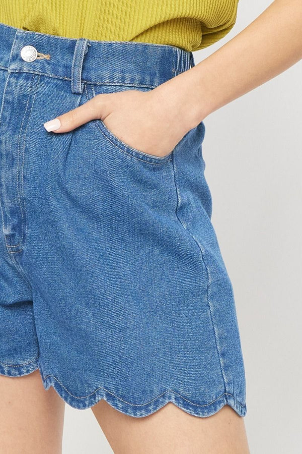 Scallop Denim Shorts