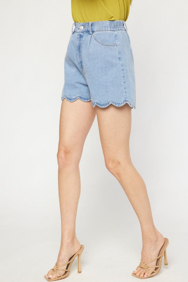 Scallop Denim Shorts