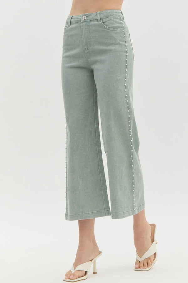 Pearl Detail Jeans - Seafoam