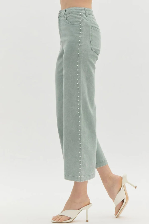 Pearl Detail Jeans - Seafoam
